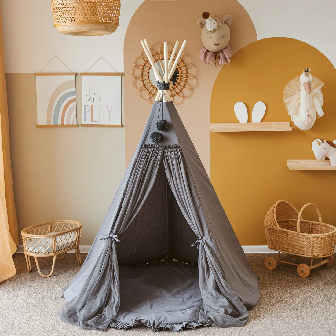 Tipi infantil con esterilla, dispositivo de fijación y guirnalda 120Lx120lx150H