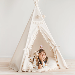 Tipi infantil con esterilla, dispositivo de fijación y guirnalda 120Lx120lx150H