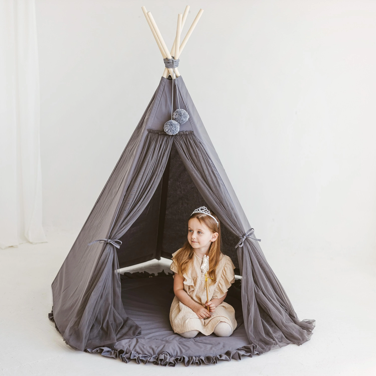 Tipi infantil con esterilla, dispositivo de fijación y guirnalda 120Lx120lx150H