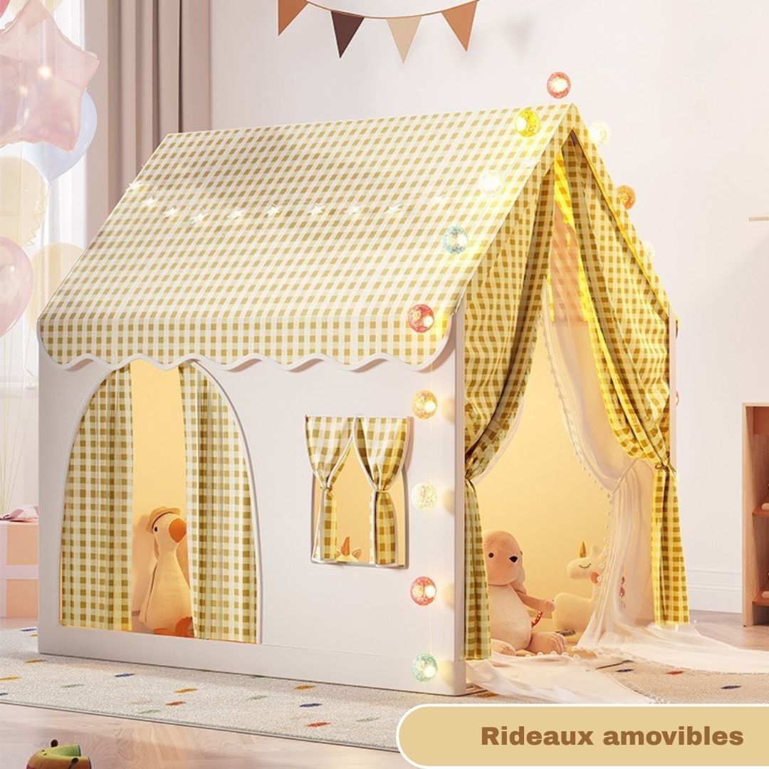 Carpa para niños con alfombra acolchada, banderines y guirnalda 89D x 130W x 130H