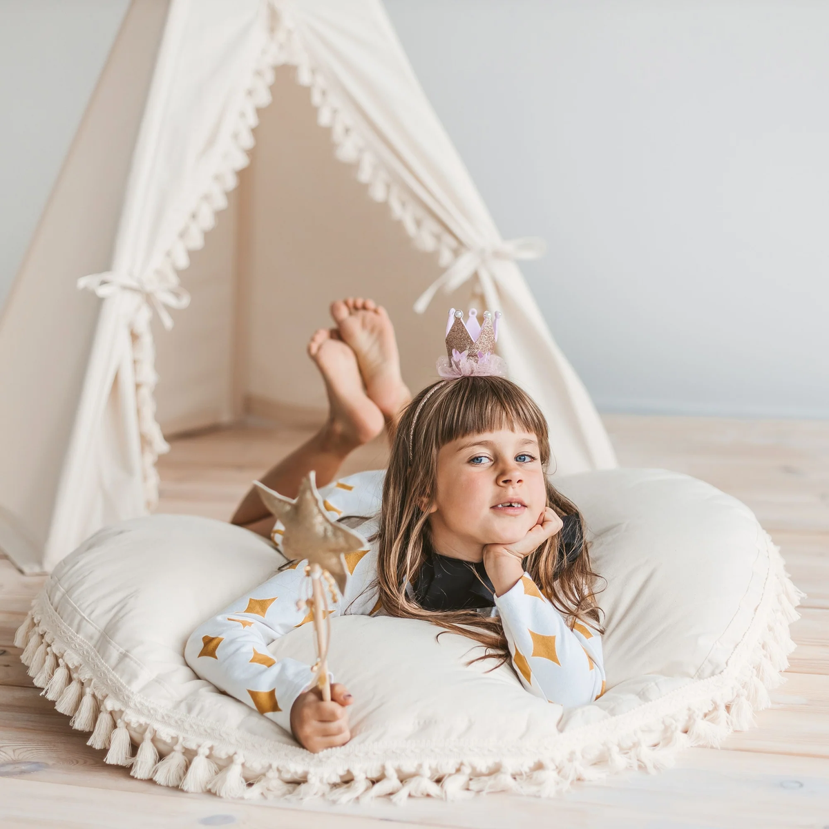 Tipi infantil con esterilla, dispositivo de fijación y guirnalda 120Lx120lx150H
