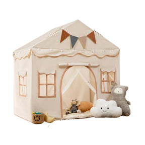 Carpa para niños con alfombra acolchada, banderines y guirnalda 89D x 130W x 130H