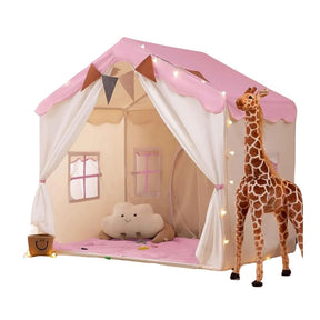 Carpa para niños con alfombra acolchada, banderines y guirnalda 89D x 130W x 130H