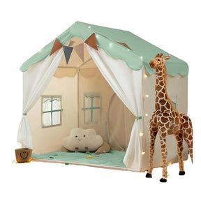 Carpa para niños con alfombra acolchada, banderines y guirnalda 89D x 130W x 130H