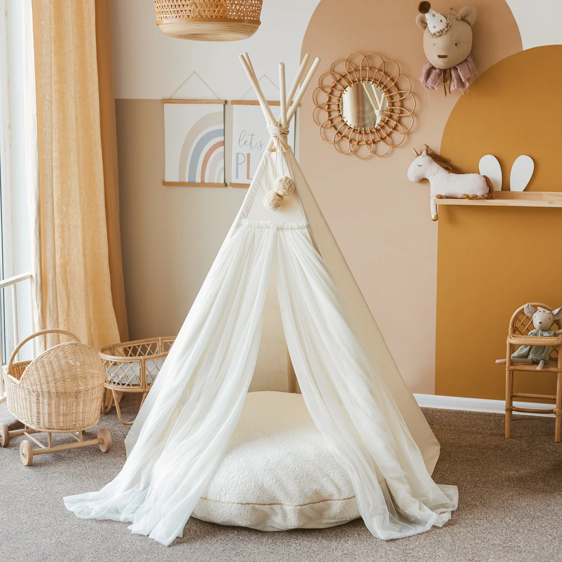 Tipi infantil con esterilla, dispositivo de fijación y guirnalda 120Lx120lx150H